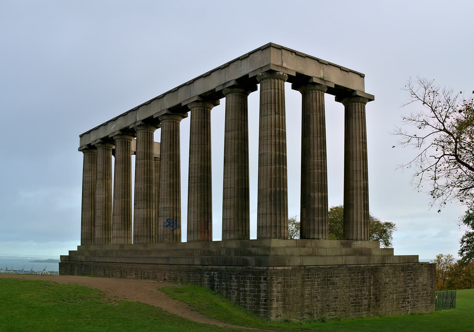 The twelve stone columns of the unfinished National Monument on Calton Hill, Edinburgh