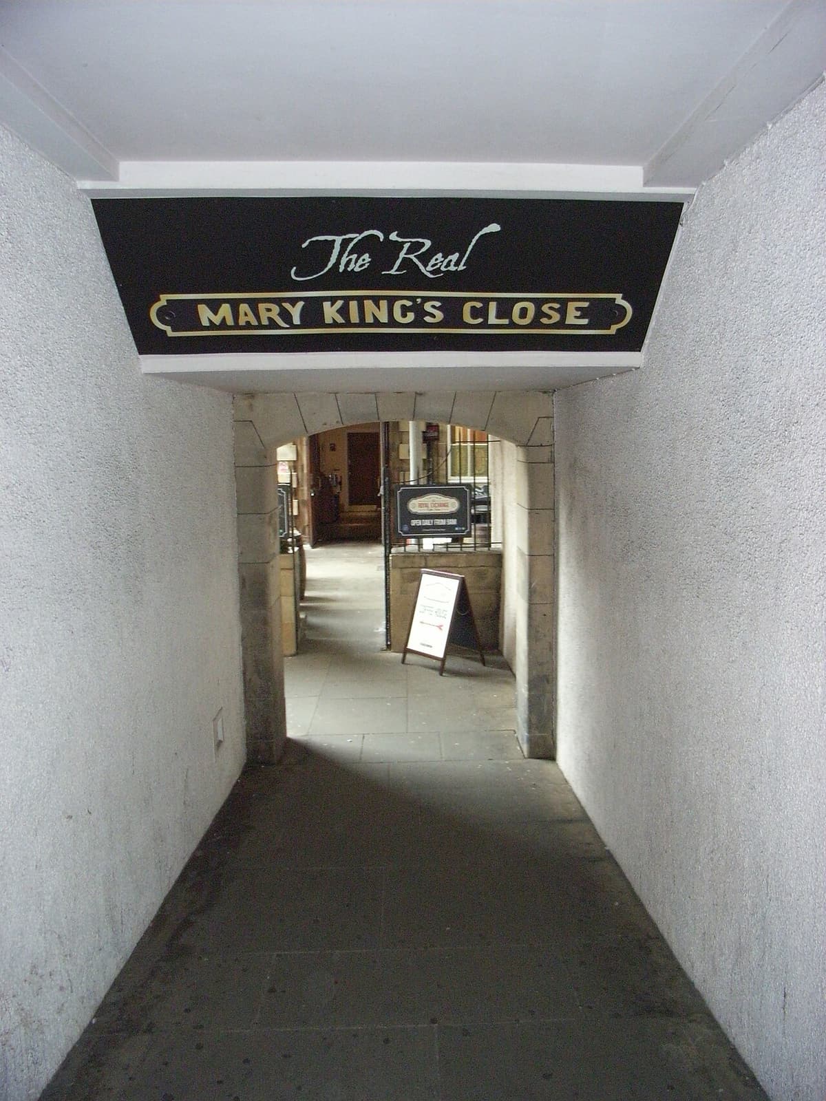 The entrance passage and hanging sign of The Real Mary King’s Close, off the Royal Mile
