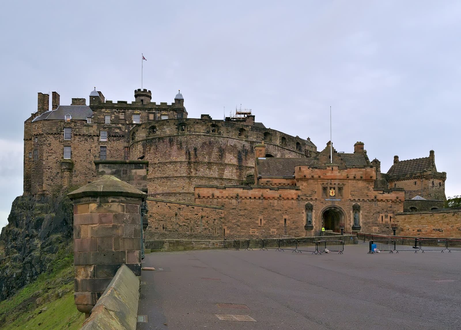 The gatehouse and walls of Edinburgh Castle seen from the Esplanade